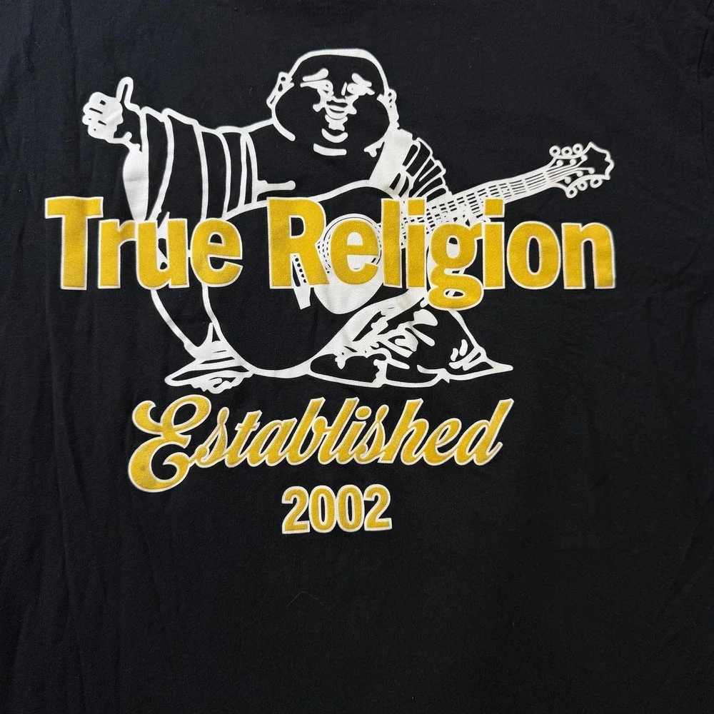 True Religion Established 2002 Shirt Mens Medium Black Guitar Logo Tee T-Shirt